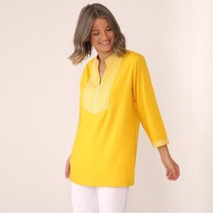 GUILLAUME Yellow Embroidered V-Neck tOP